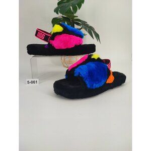 Ugg Women's Fluff Yeah Party Black Slide On Sandals Size 6 US